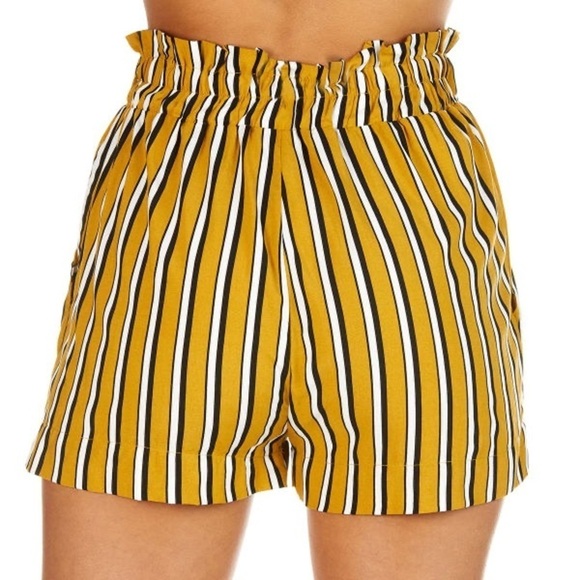LAST ONE! Mustard Yellow Striped Paper Bag Shorts Size Small - Picture 2 of 13